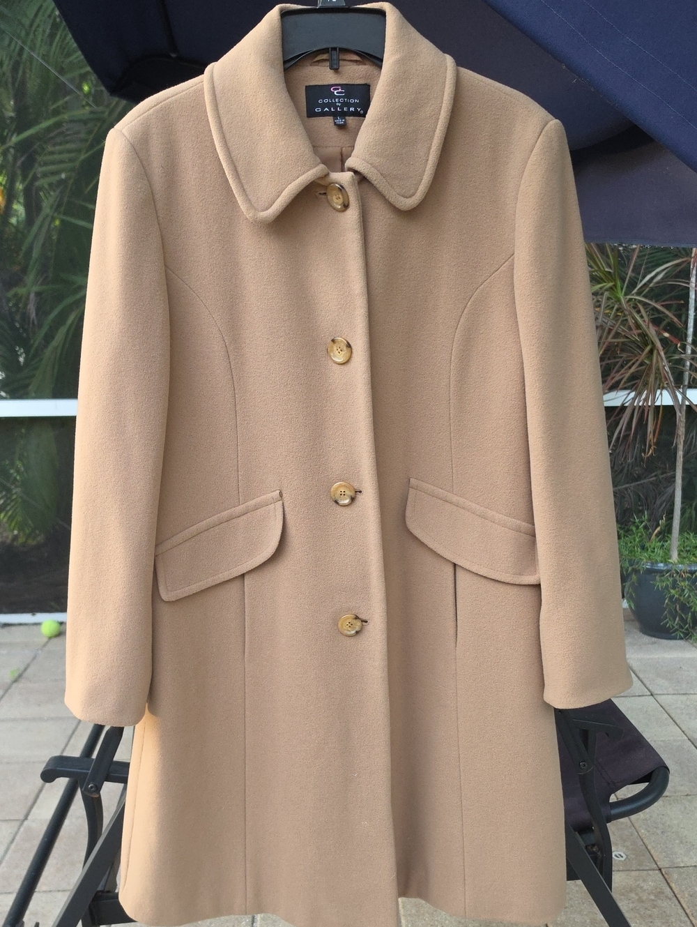 Gallery Camel Single-Breasted Wool Pea Coat